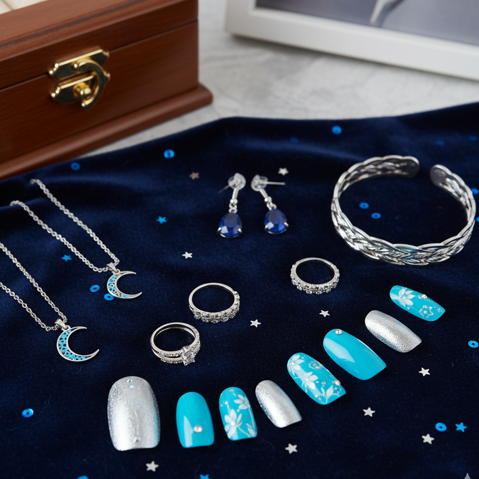 8-pcs Jewelry blind pouch & Nail Box